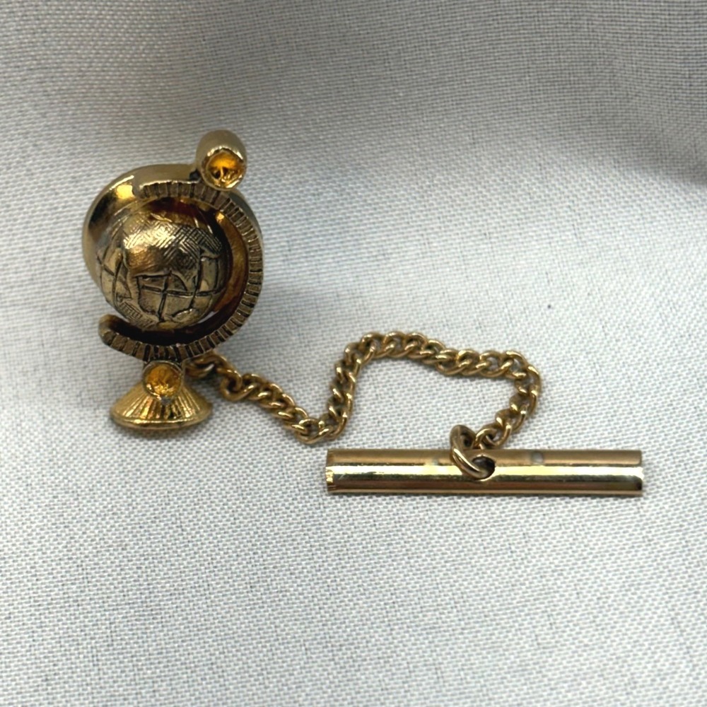 Unbranded Globe Tie Tack Mens OS Gold Good Vintage World Travel Map Accessory